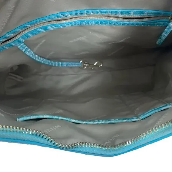 Brahmin Tabitha Melbourne Leather Shoulder Bag Aqua Blue Croc Embossed